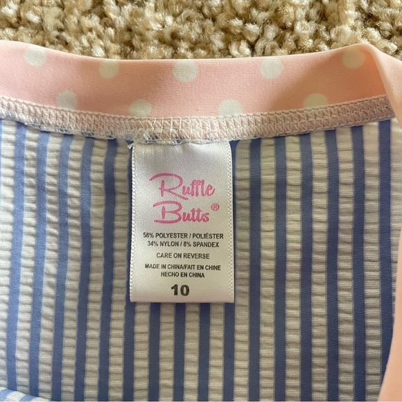 Ruffle Butts Seersucker Rash Guard Shirt Girls Size 10 Striped Long Sleeve Swim - Picture 2 of 10